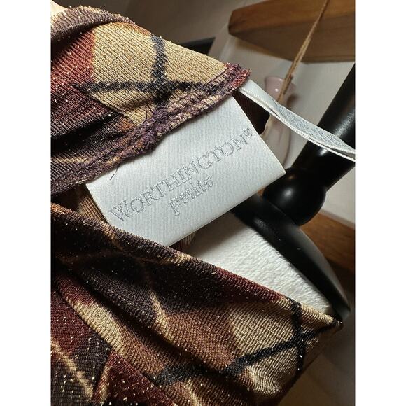 Worthington Women's Vintage 90s Glitter Tank Argyle Bronze Metallic Size MP - Picture 6 of 7